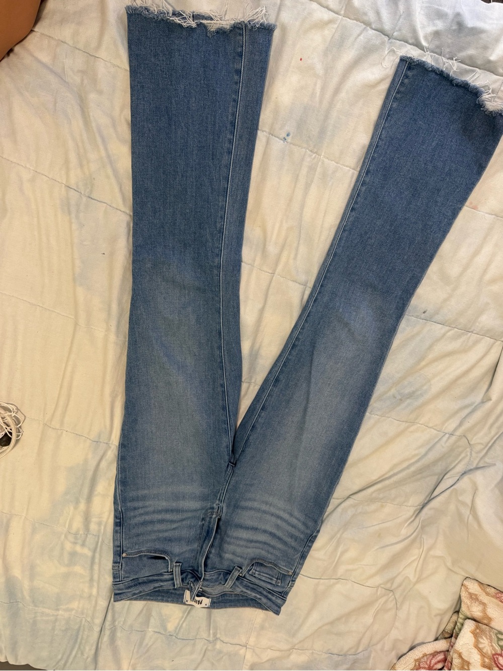 PAIGE Light Blue Frayed Hem Flare Jeans